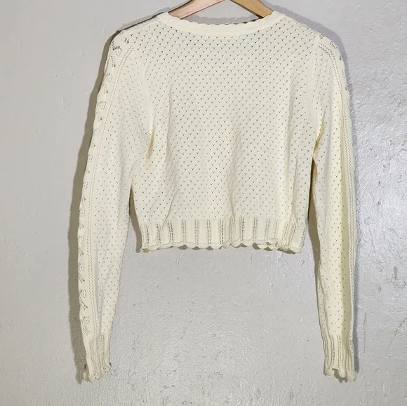 LoveShackFancy Cream Cable Knit Crew Neck Sweater - Picture 3 of 9
